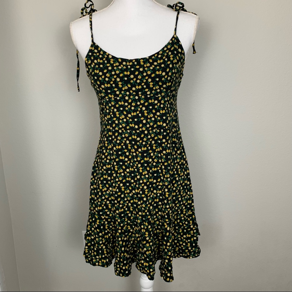 Wild Fable Black Lemon Tie Strapped Drop Hem Dress Size Large